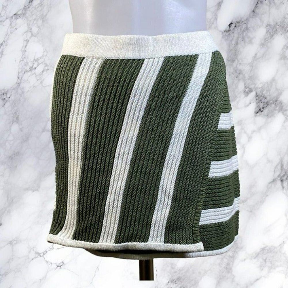 L'academie Drea Striped Knit Mini Skirt - Green & Ivory View 4